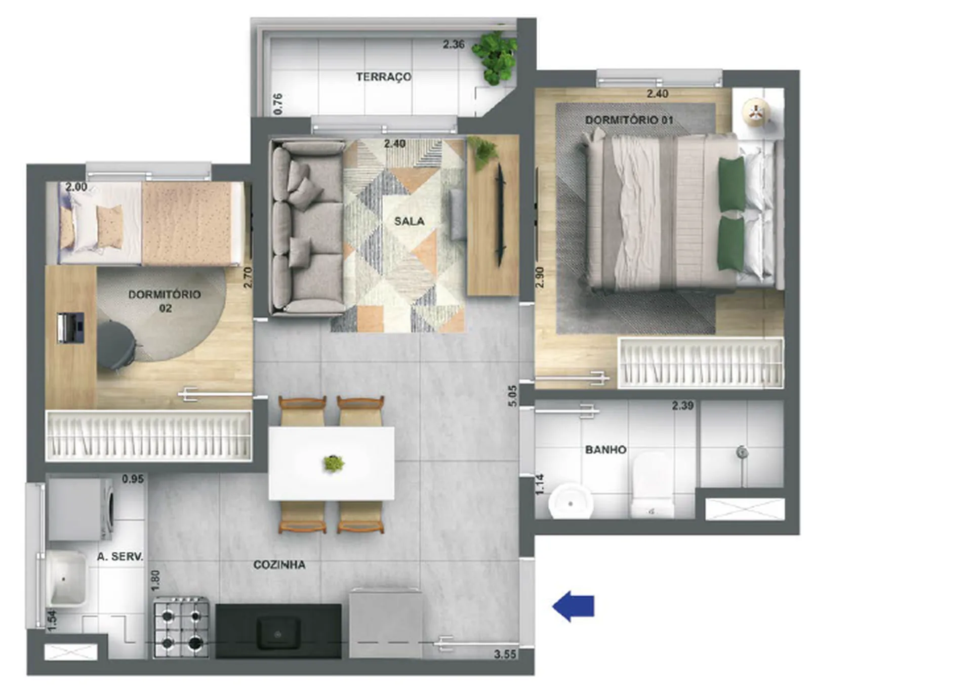 Planta do Singular Butantã — 2 dormitórios – 37,86 m²