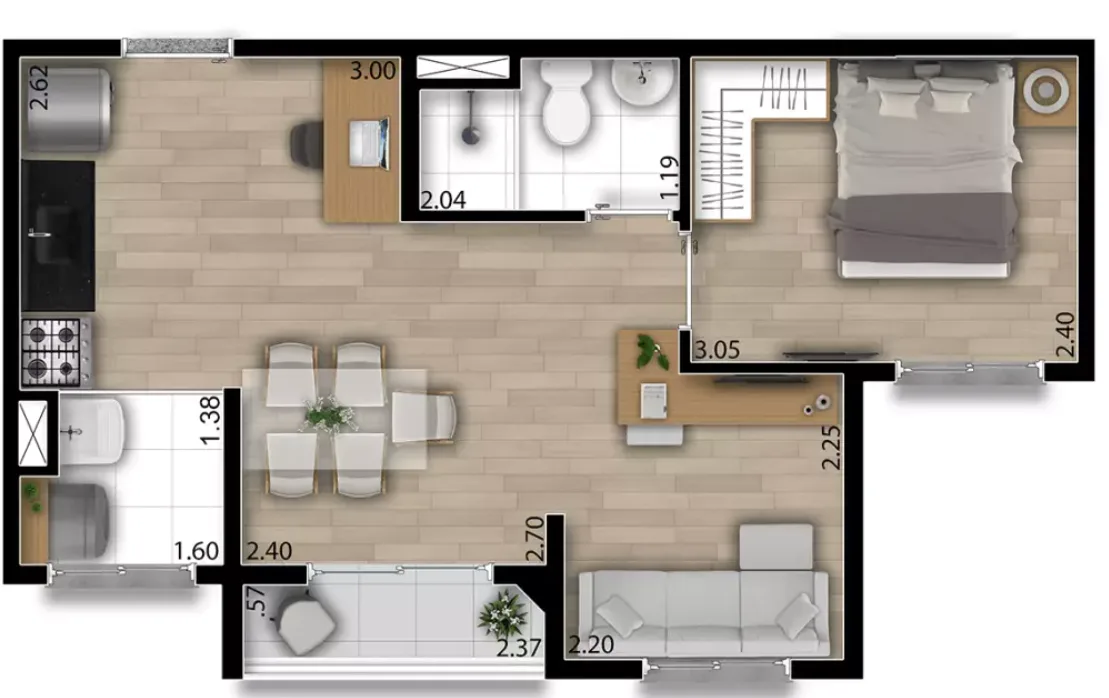 Planta do Soul Pari — 1 dormitório – 37 m²