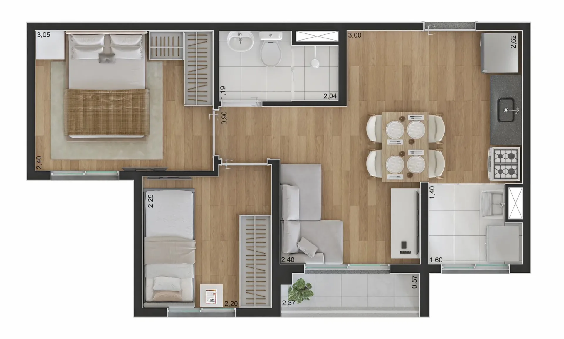 Planta do Spin Zona Sul — 2 dormitórios – 37 m²