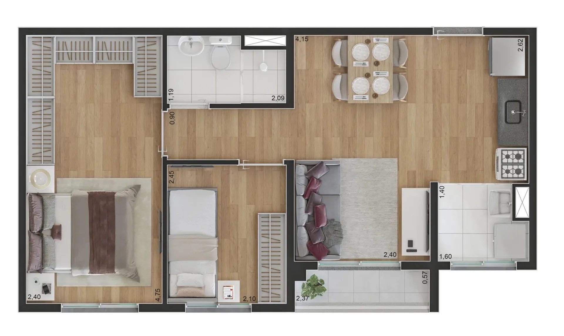 Planta do Spin Zona Sul — 2 dormitórios – 44 m²
