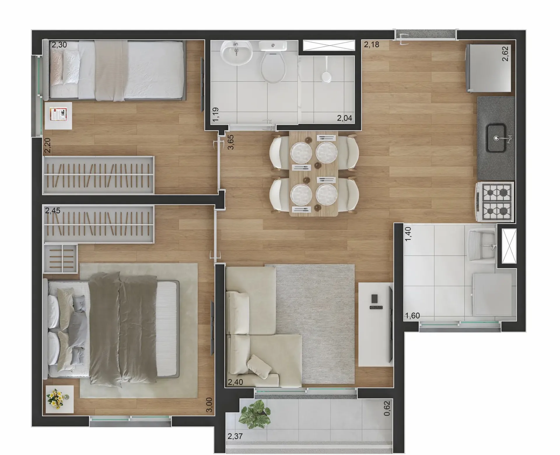 Planta do Spin Zona Sul — 2 dormitórios – 37 m²