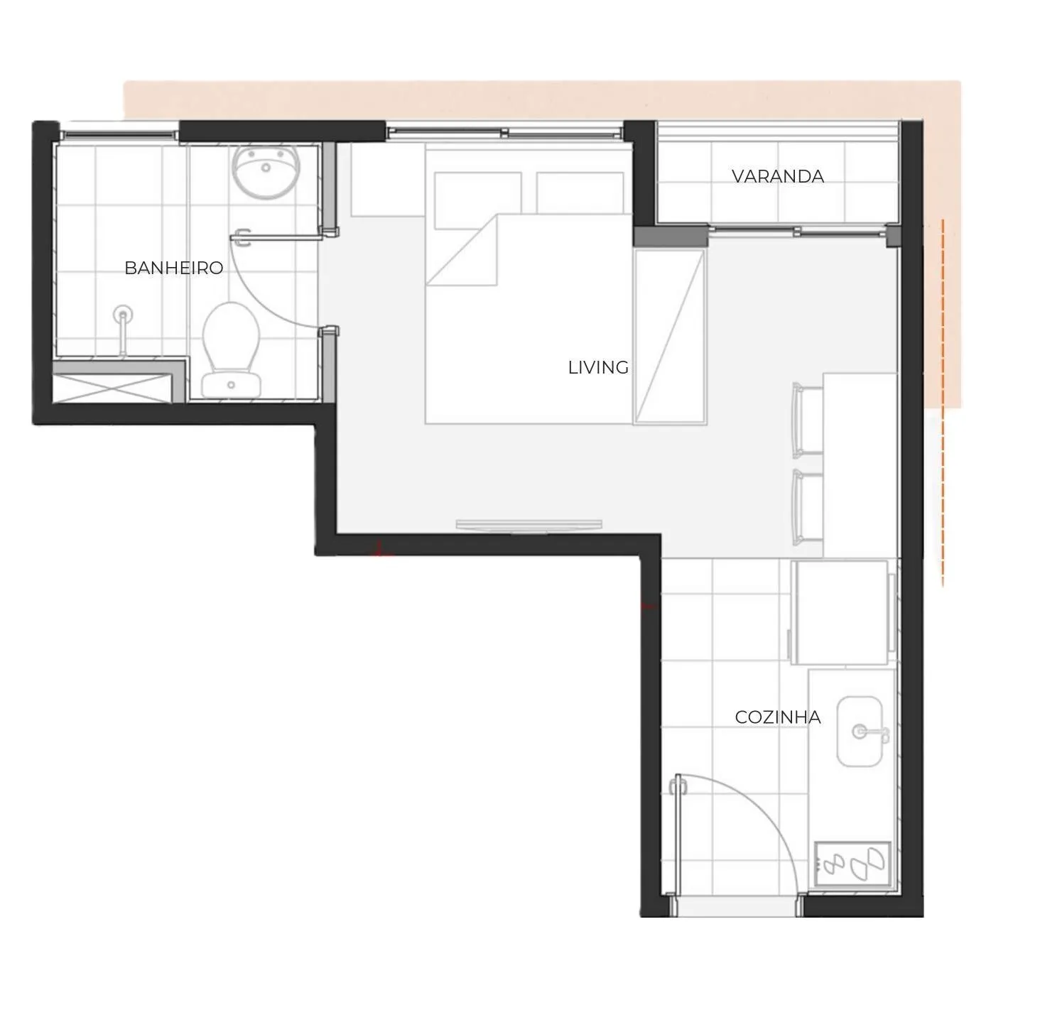 Planta do Status Paulista em Bela Vista — 1 dormitório – 19,9 m² Studio