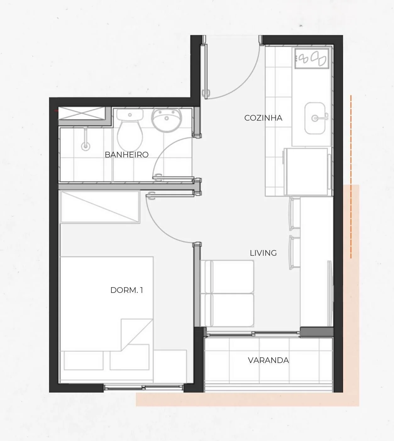Planta do Status Paulista em Bela Vista — 1 dormitório – 20,95 m²