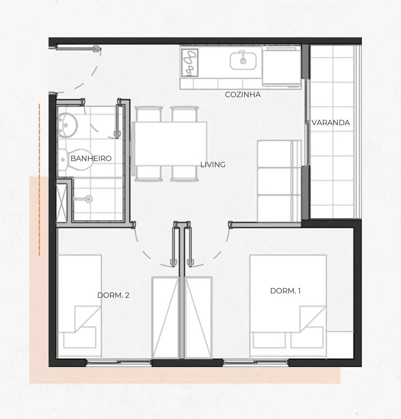 Planta do Status Paulista em Bela Vista — 2 dormitórios – 34 m²