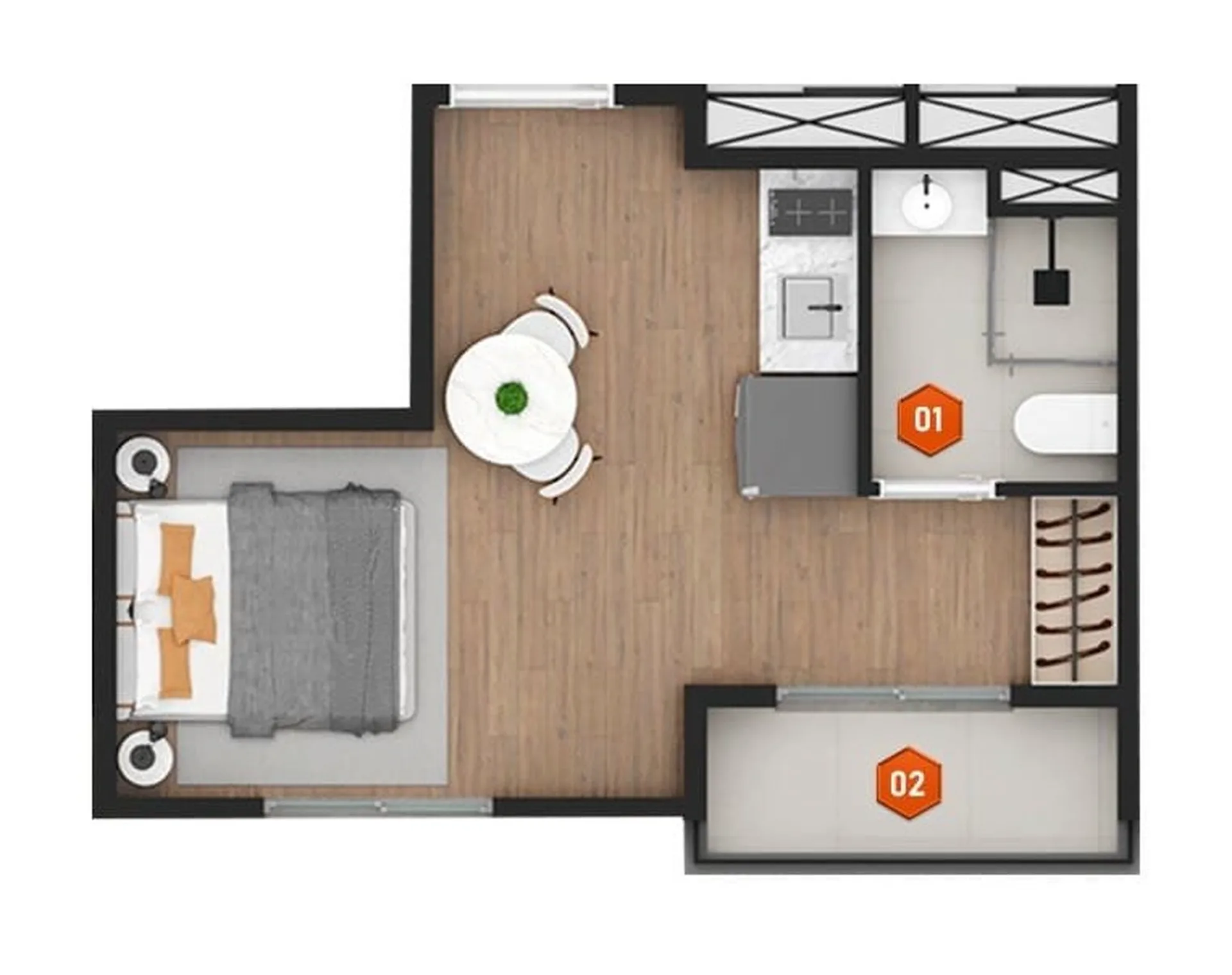 Planta do Stay NK — 1 dormitório – 24,51 m² Studio