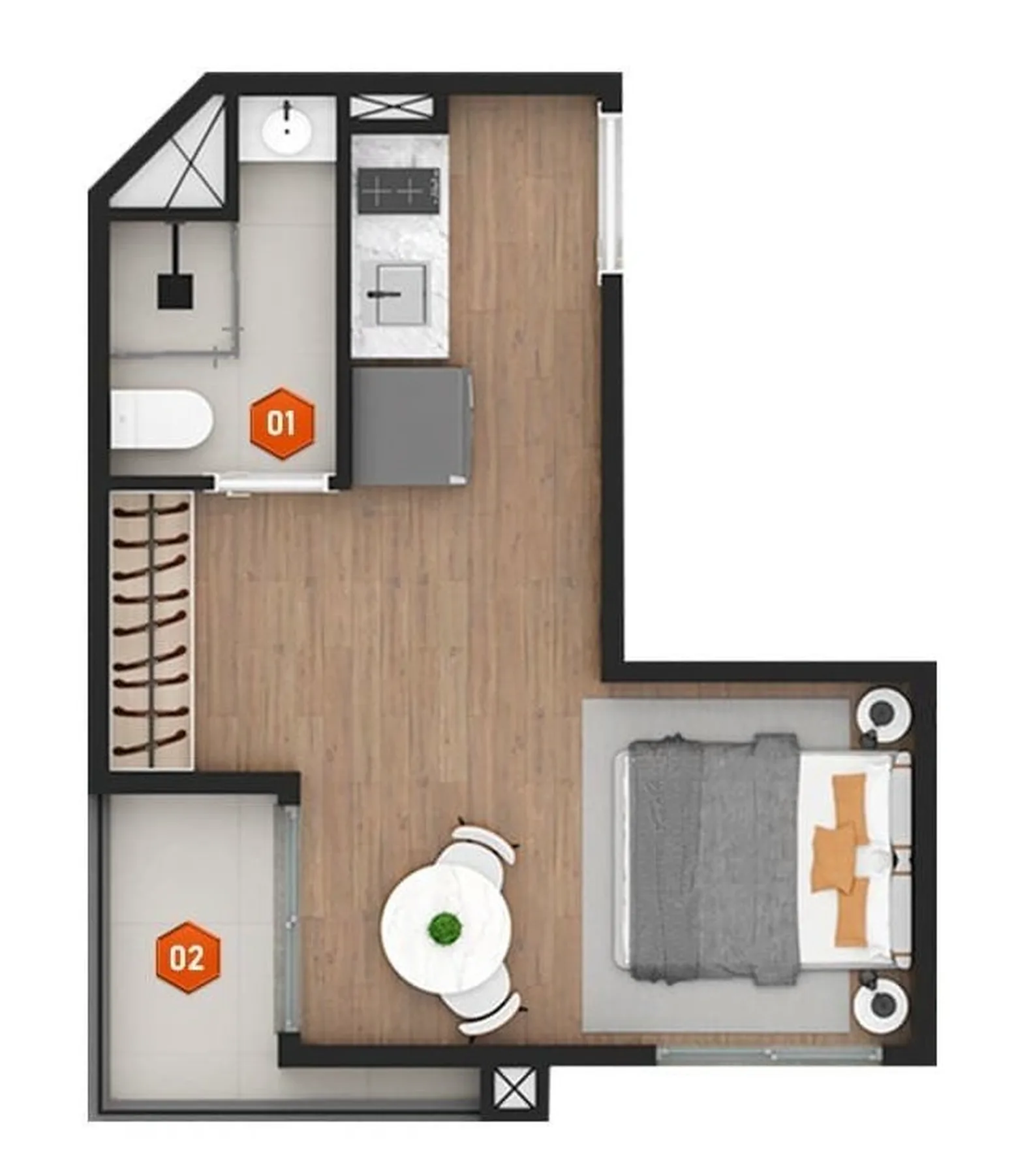 Planta do Stay NK — 1 dormitório – 25,62 m² Studio