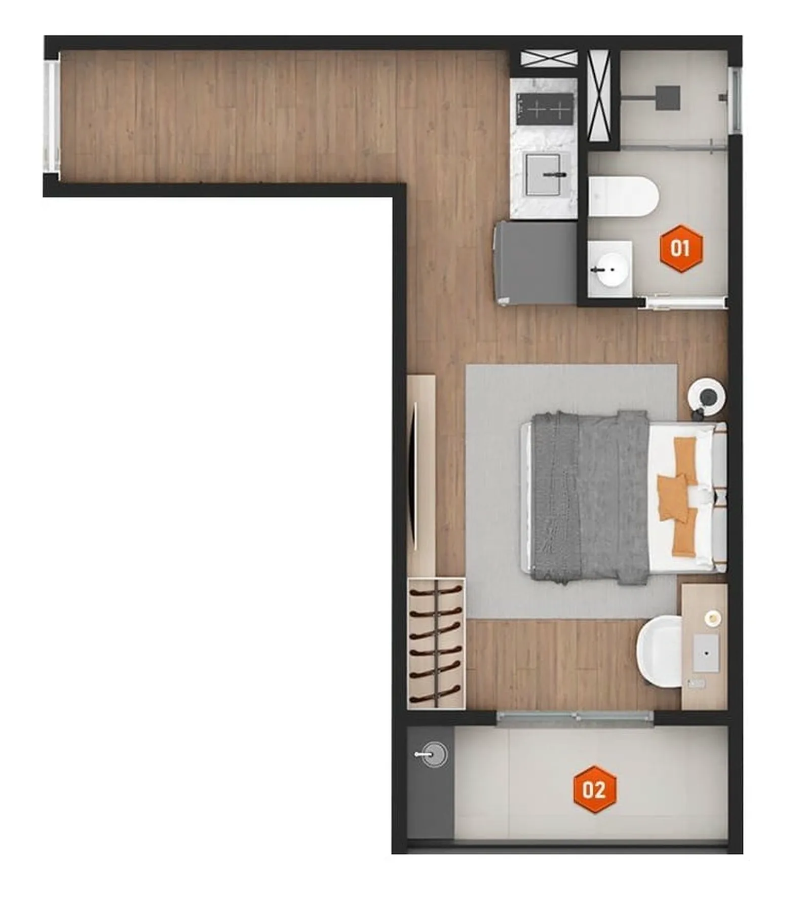 Planta do Stay NK — 1 dormitório – 26,67 m² Studio