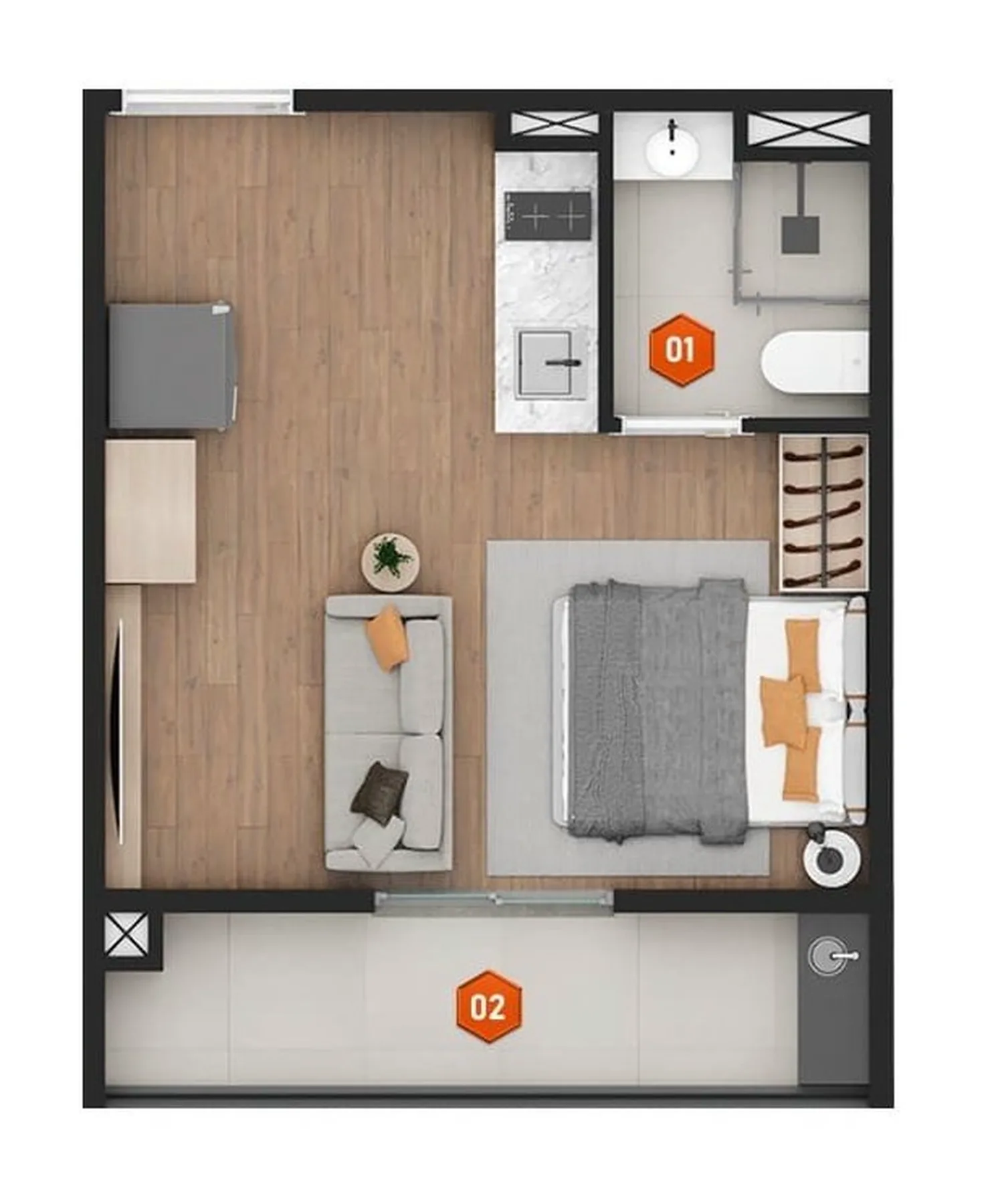 Planta do Stay NK — 1 dormitório – 27,48 m² Studio