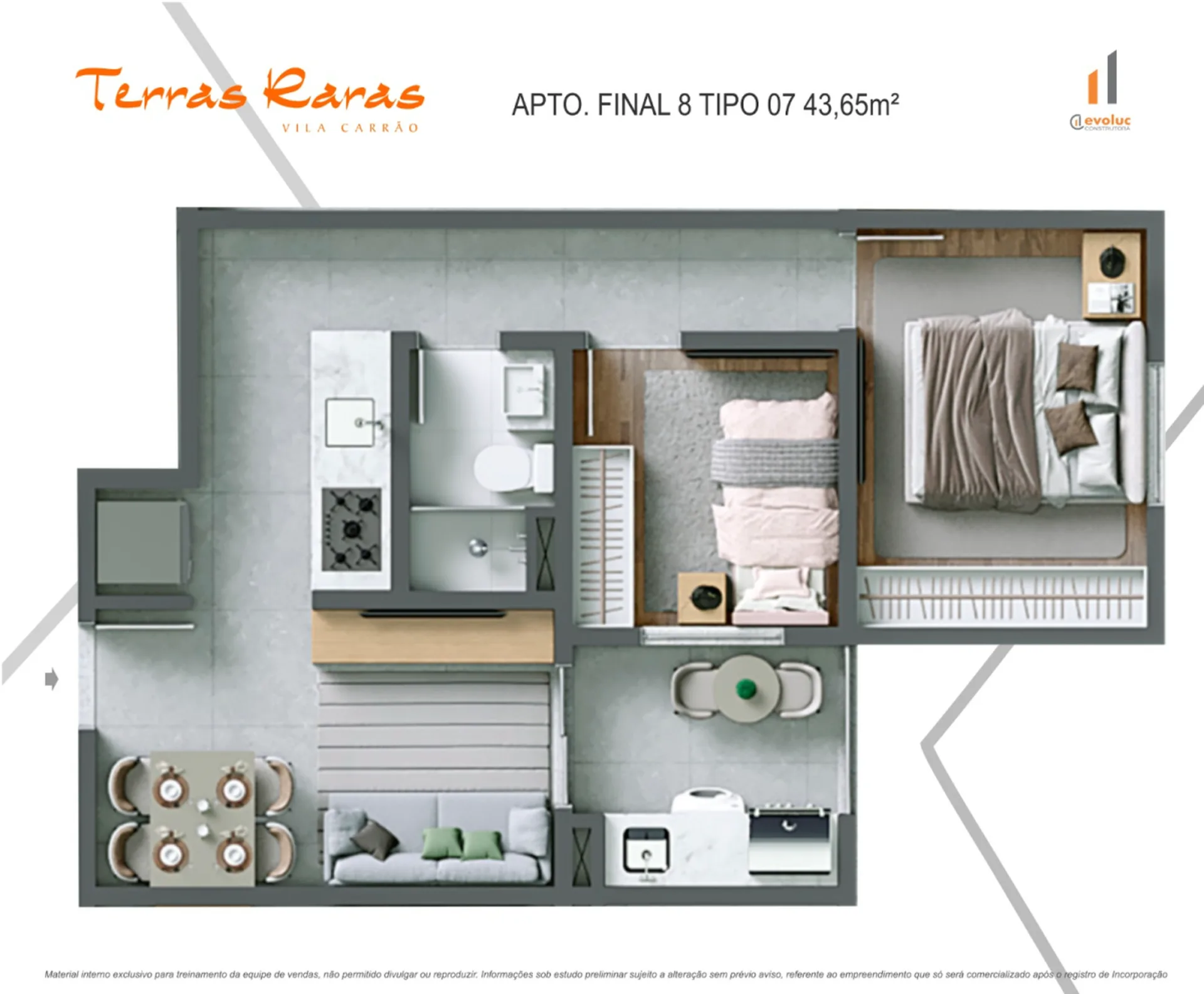 Planta do Terras Raras Vila Carrão – Fase 2 em Vila Carrão — 2 dormitórios – 43,65 m²