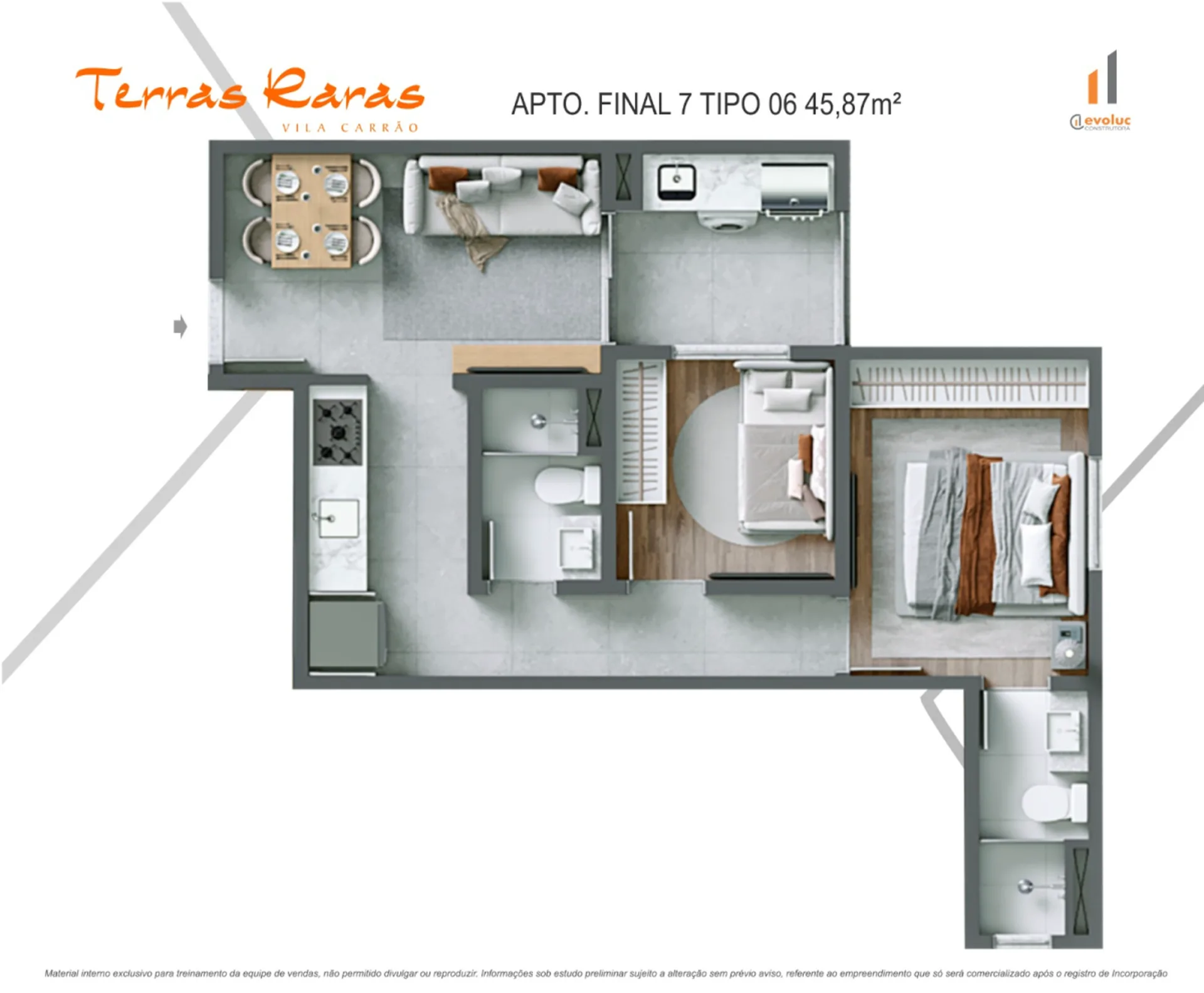 Planta do Terras Raras Vila Carrão – Fase 2 em Vila Carrão — 2 dormitórios – 45,87 m²