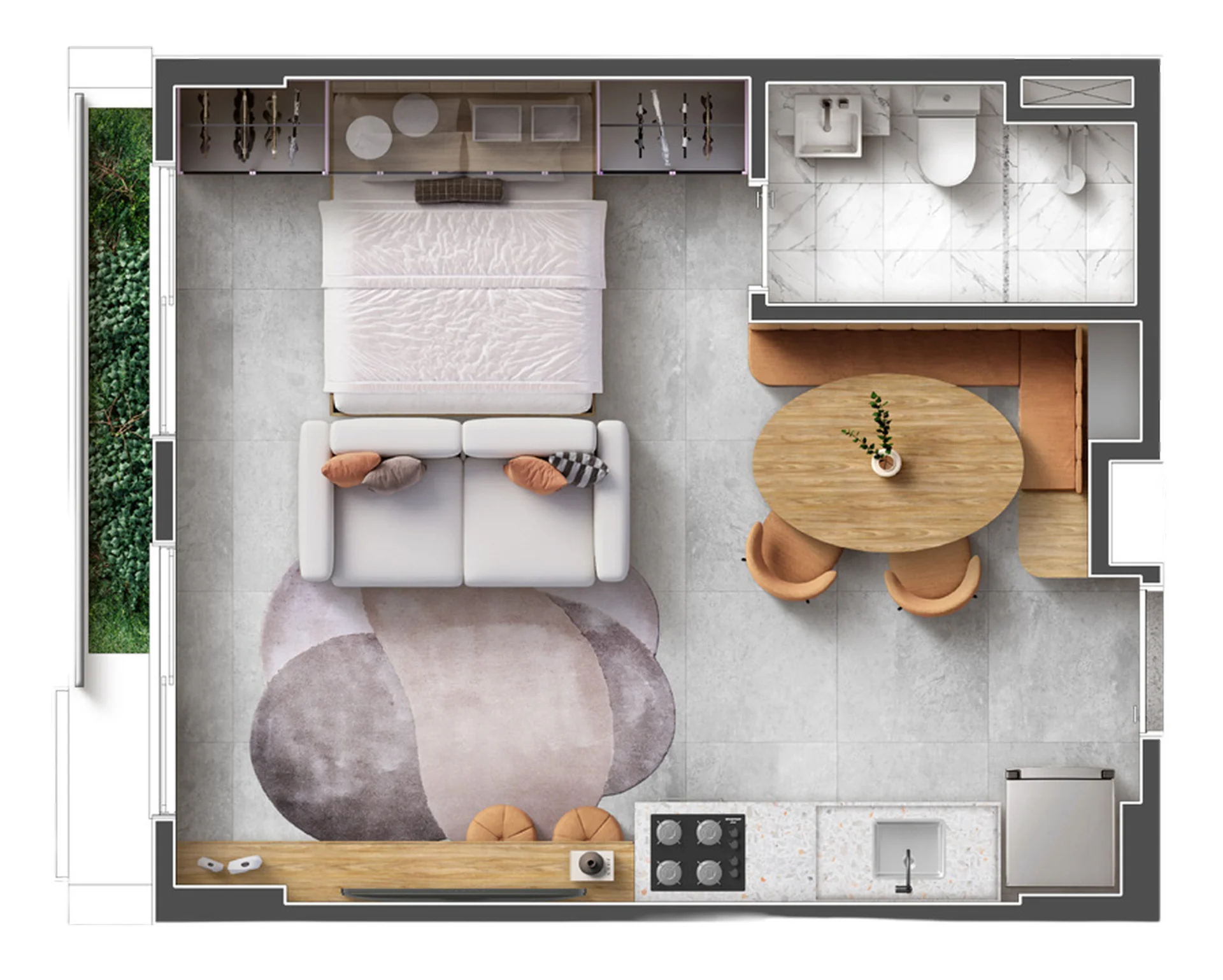 Planta do studio de 1 dormitório e 33,27 m² do The One Tucuruvi
