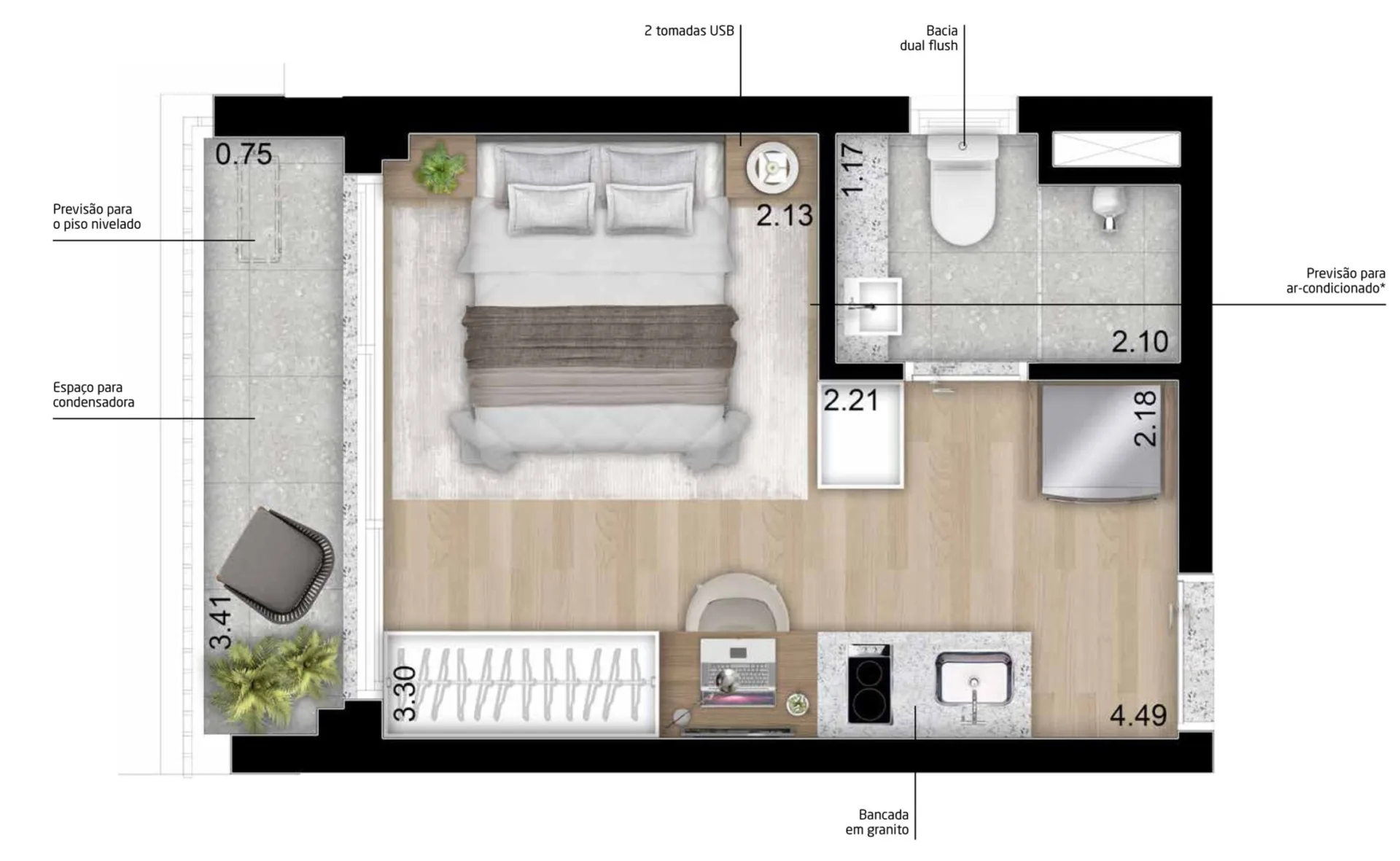 Planta do THINK Home Vila Madalena em Vila Madalena — 1 dormitório – 22 m² Studio