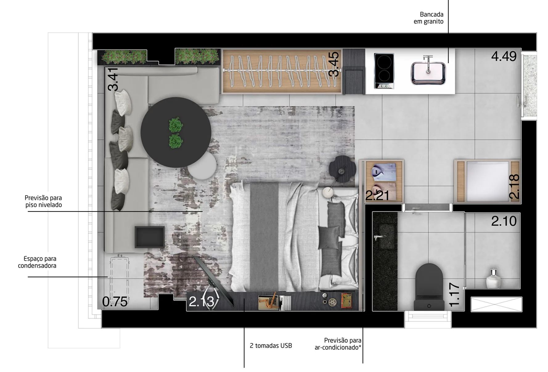 Planta do THINK Home Vila Madalena em Vila Madalena — 1 dormitório – 22 m² Studio