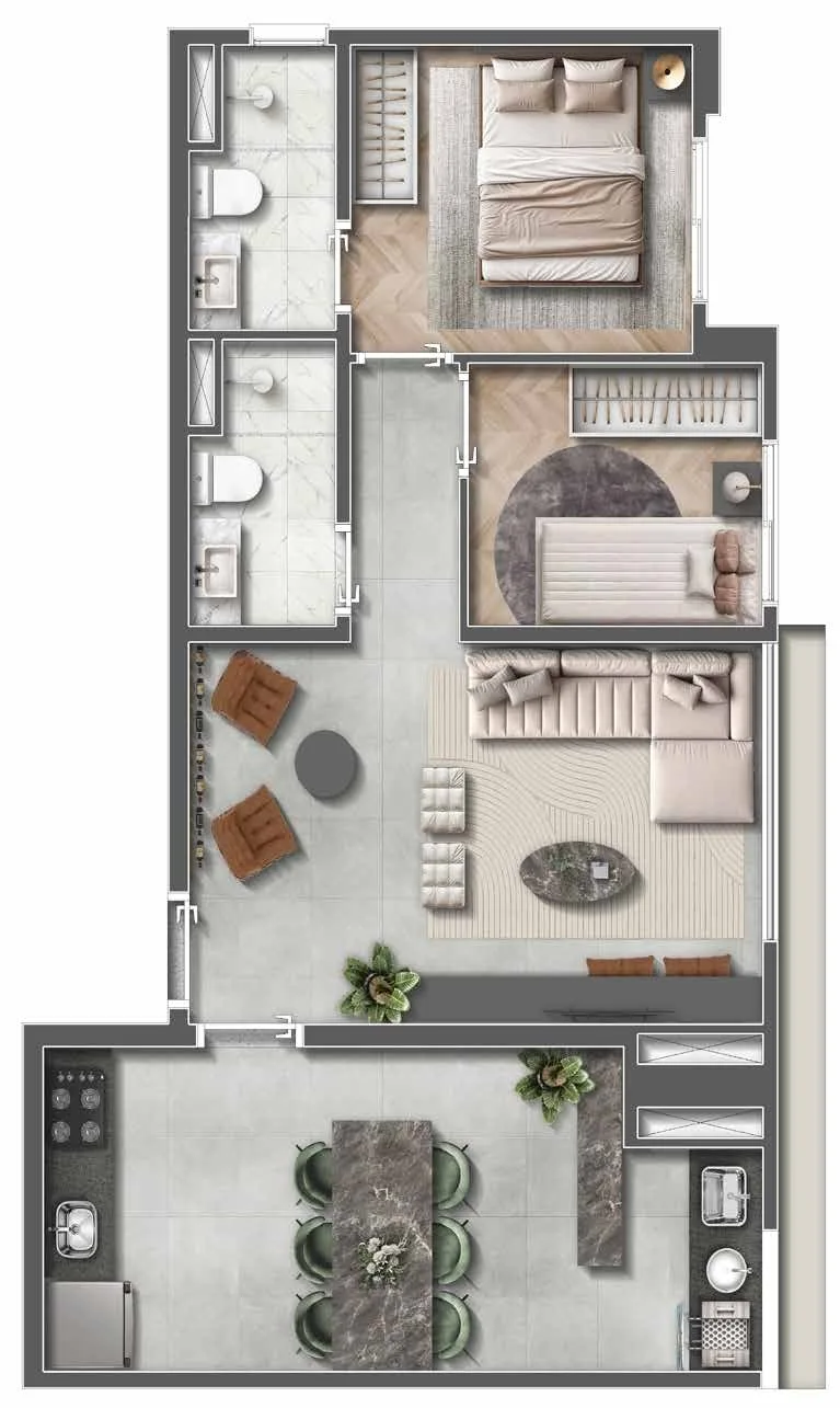 Planta do Upside Sky Parque São Lucas — 2 dormitórios – 57 m²