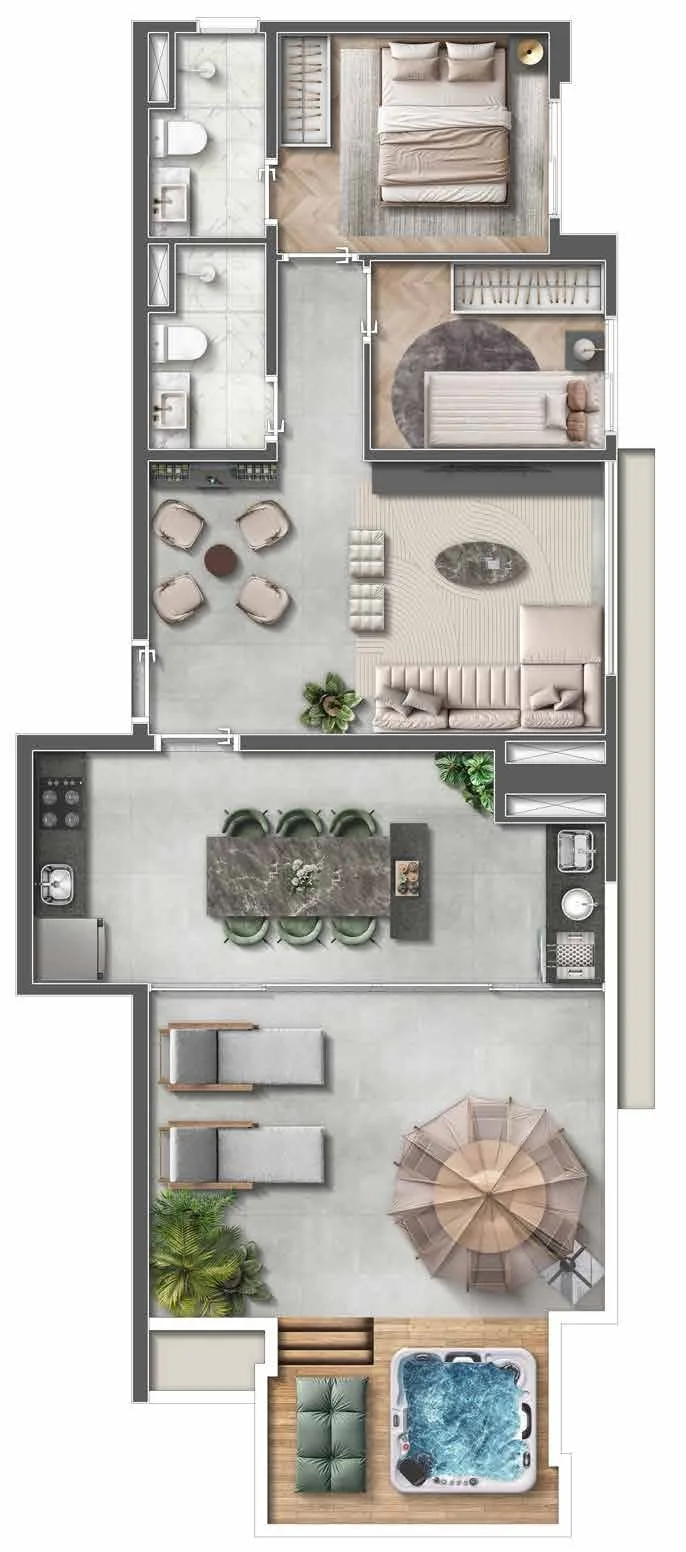 Planta do Upside Sky Parque São Lucas — 2 dormitórios – 83,2 m²