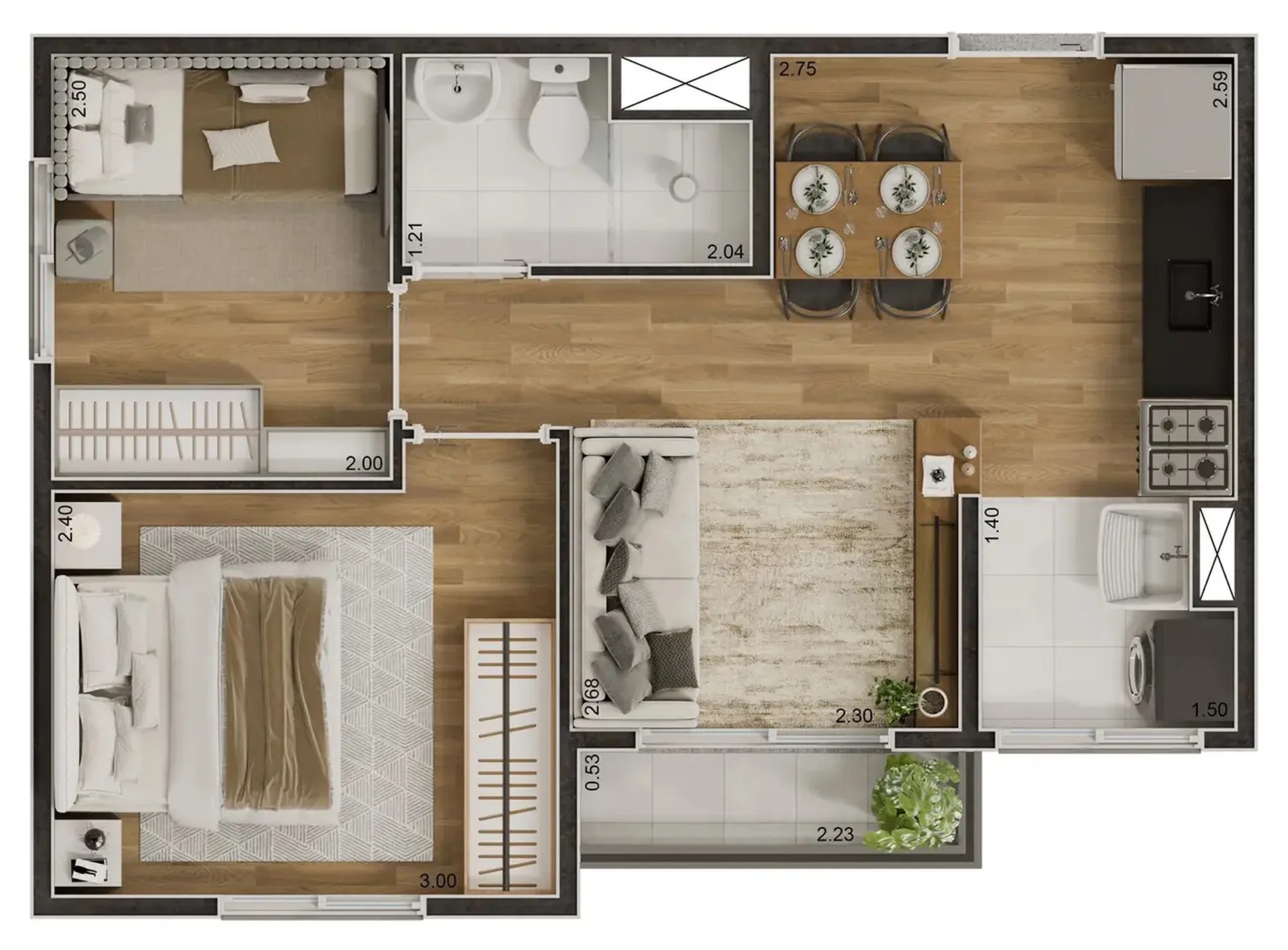Planta do Verdí Tiquatira — 2 dormitórios – 35,5 m²