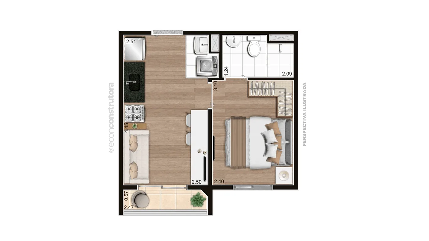 Planta do Vero Encanto — 1 dormitório – 26,48 m²