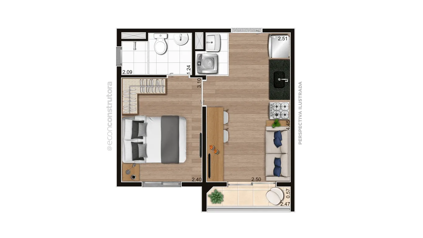 Planta do Vero Encanto — 1 dormitório – 26,81 m²
