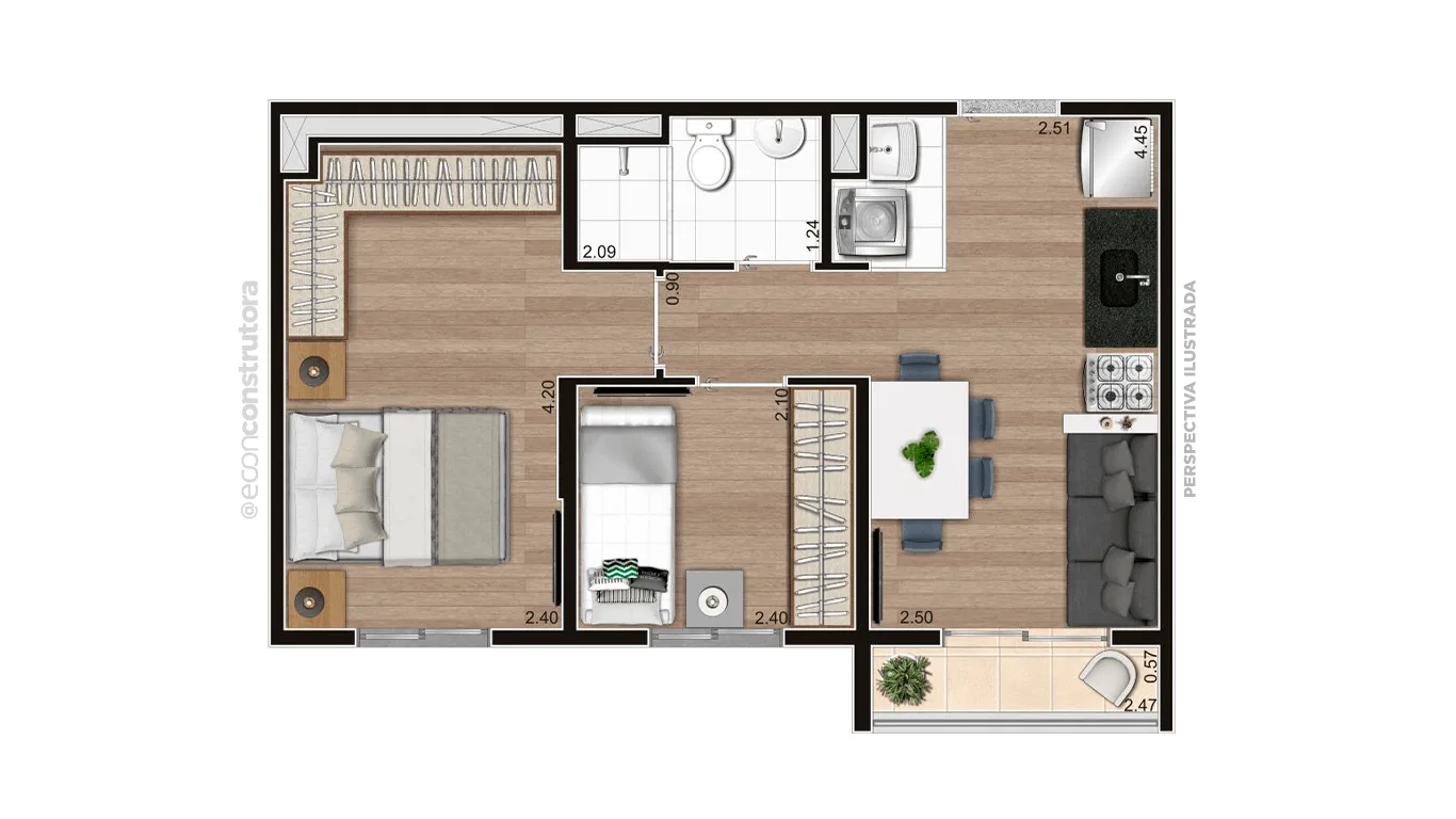 Planta do Vero Encanto — 2 dormitórios – 38,74 m²