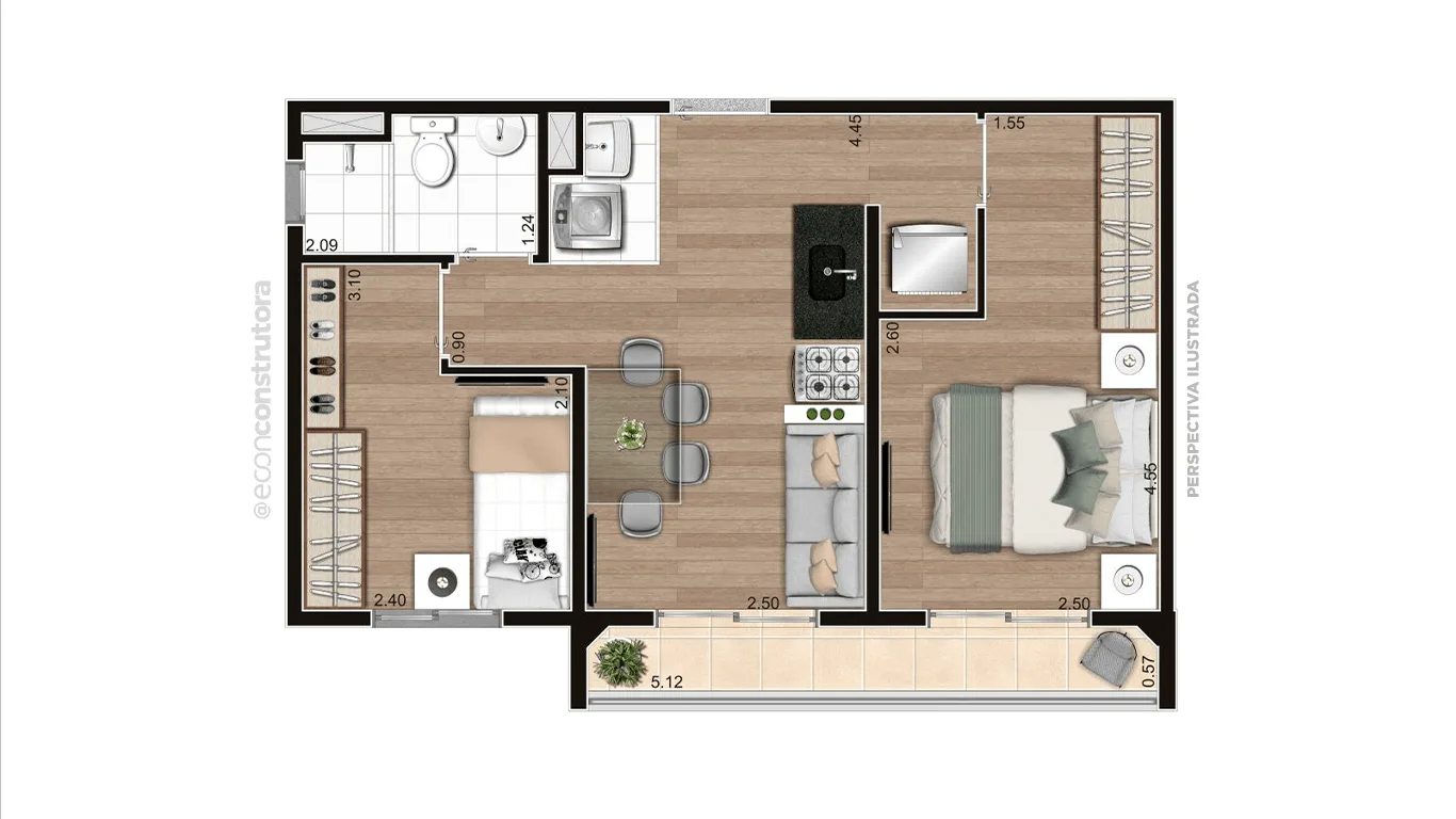 Planta do Vero Encanto — 2 dormitórios – 41,41 m²