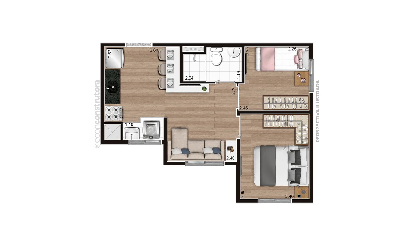 Planta do Vero Harmonia — 2 dormitórios – 32,8 m²