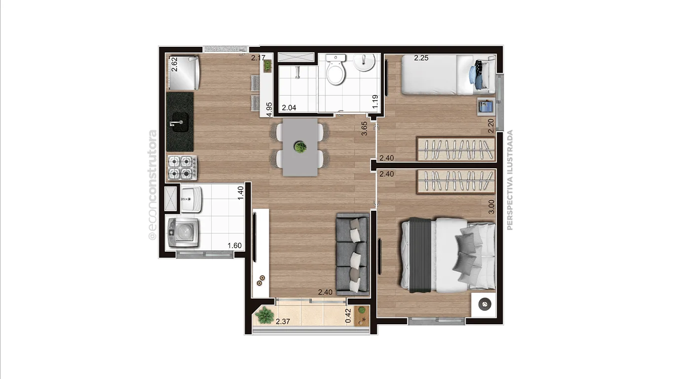 Planta do Vero Harmonia — 2 dormitórios – 36,79 m²