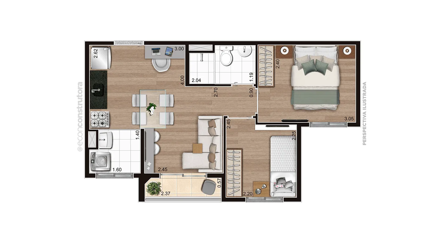 Planta do Vero Harmonia — 2 dormitórios – 37,18 m²