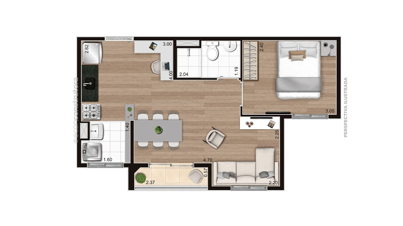 Planta do Vero Harmonia — 1 dormitório – 37,18 m²