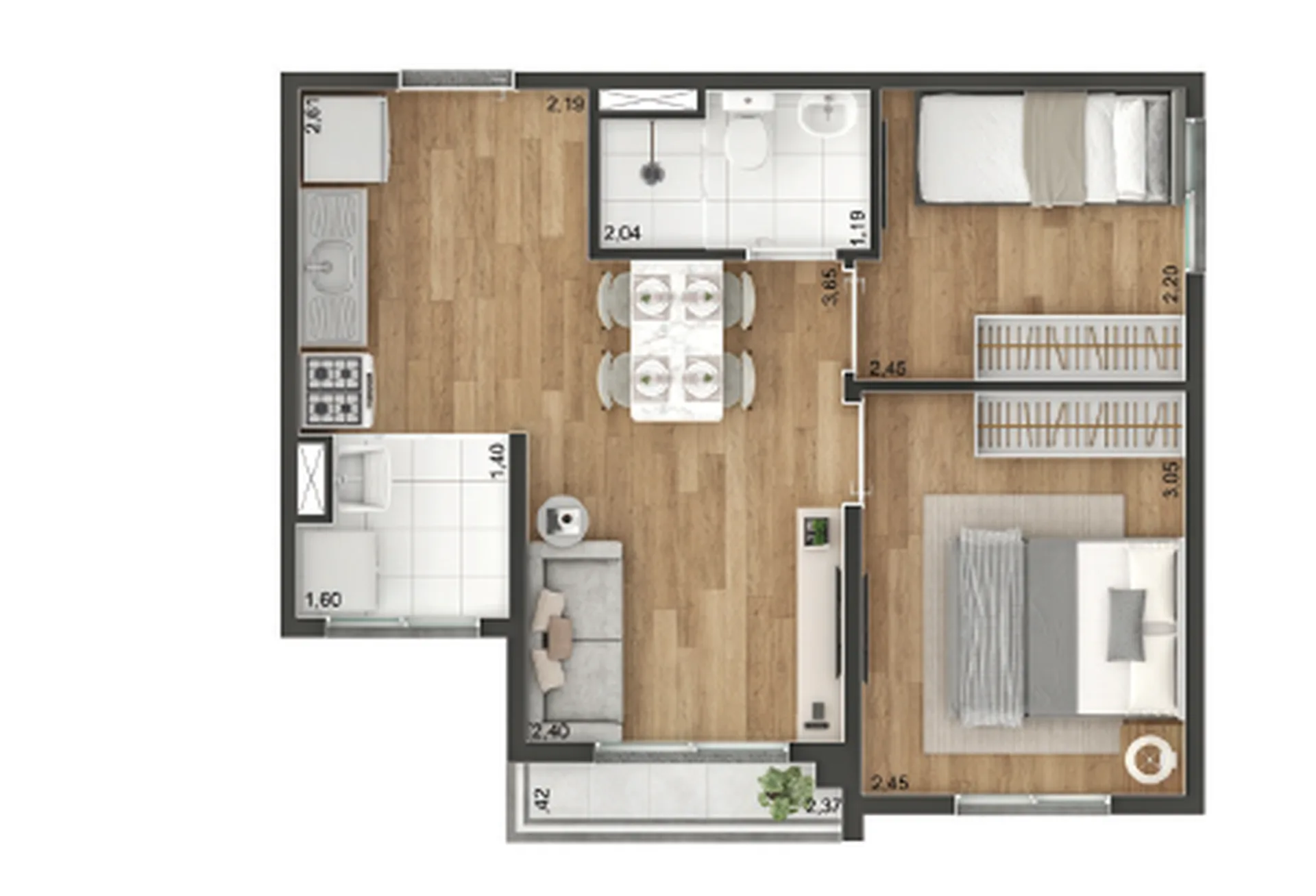 Planta do Vibe Aricanduva — 2 dormitórios – 37,05 m²