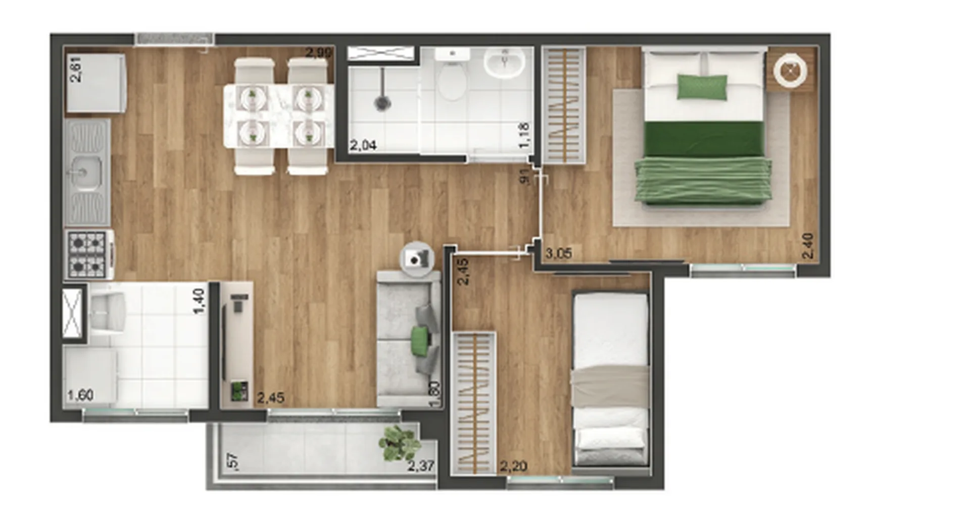 Planta do Vibe Aricanduva — 2 dormitórios – 37,17 m²