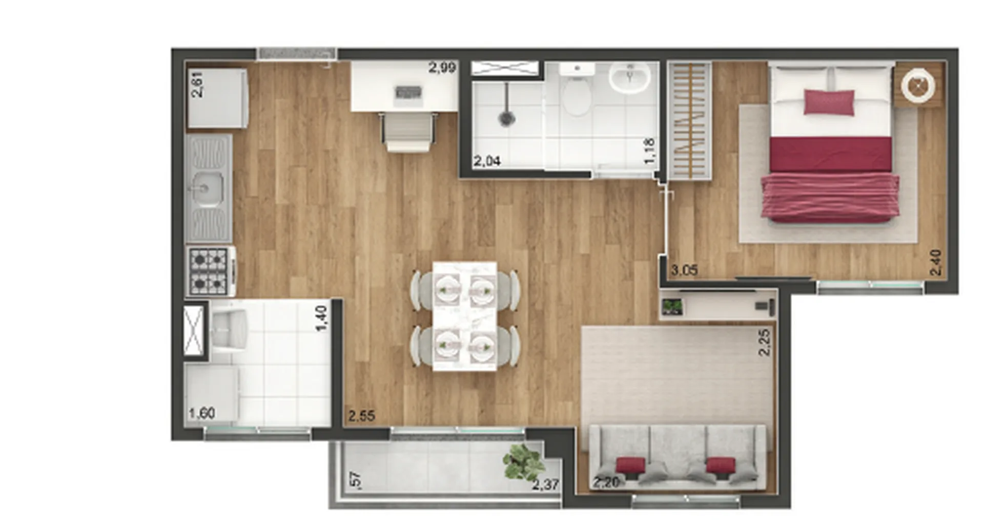 Planta do Vibe Aricanduva — 1 dormitório – 37,17 m²