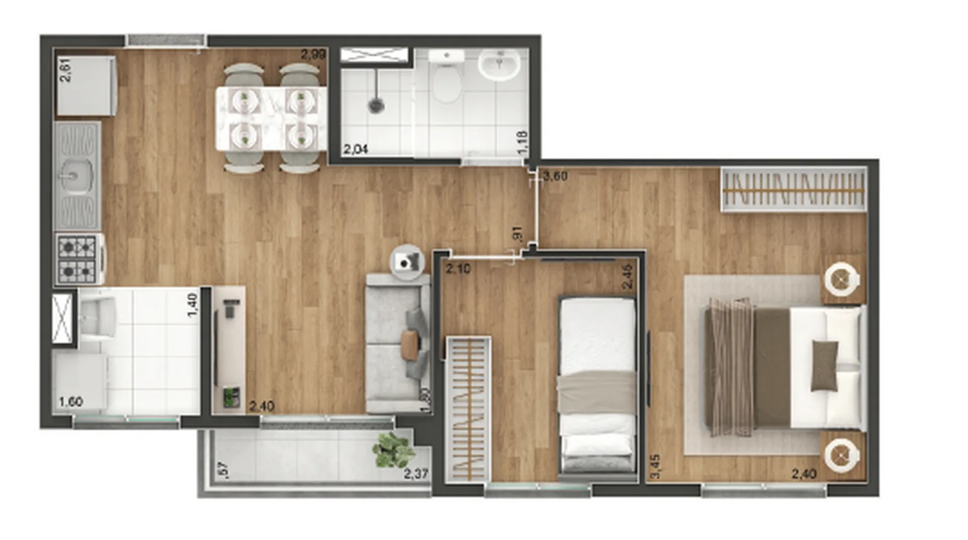 Planta do Vibe Aricanduva — 2 dormitórios – 39,63 m²