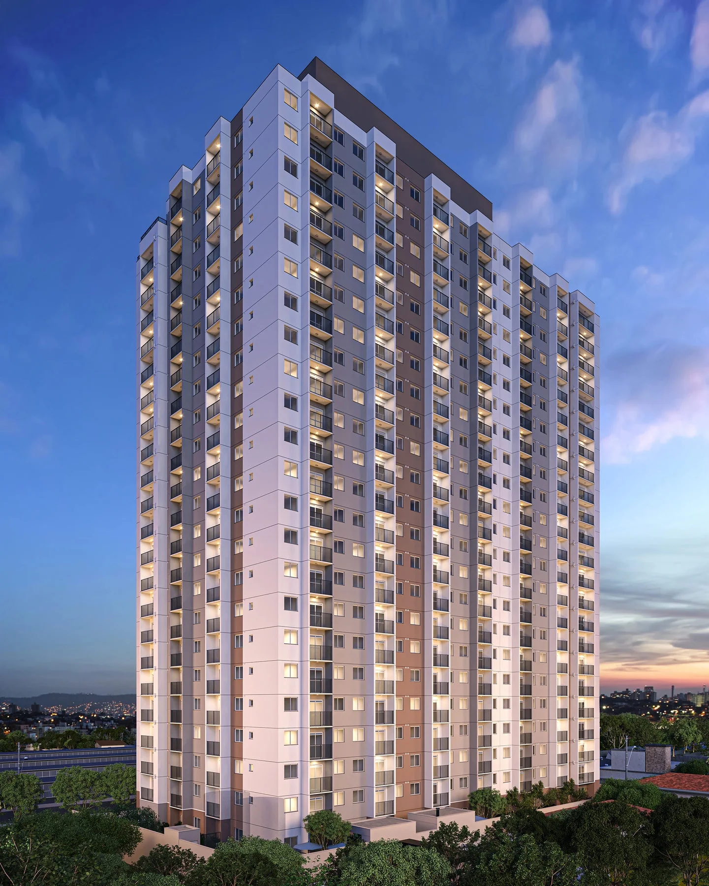 Fachada do Vibra Origem Mooca, torre residencial de 22 andares na Mooca, São Paulo