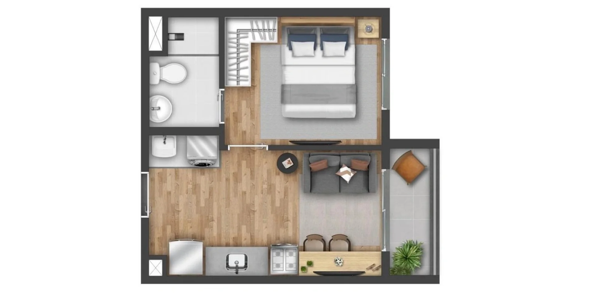 Planta de 1 dormitório com 27 m² do Vibra Origem Mooca