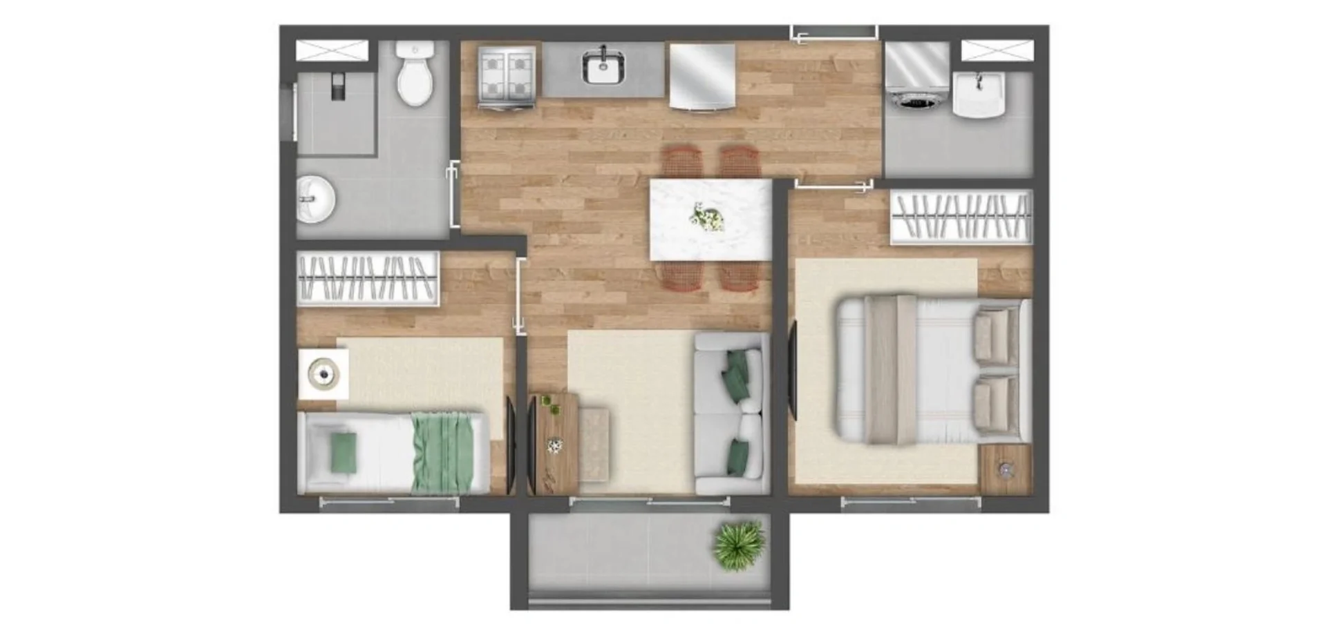Planta de 2 dormitórios com 37 m² do Vibra Origem Mooca