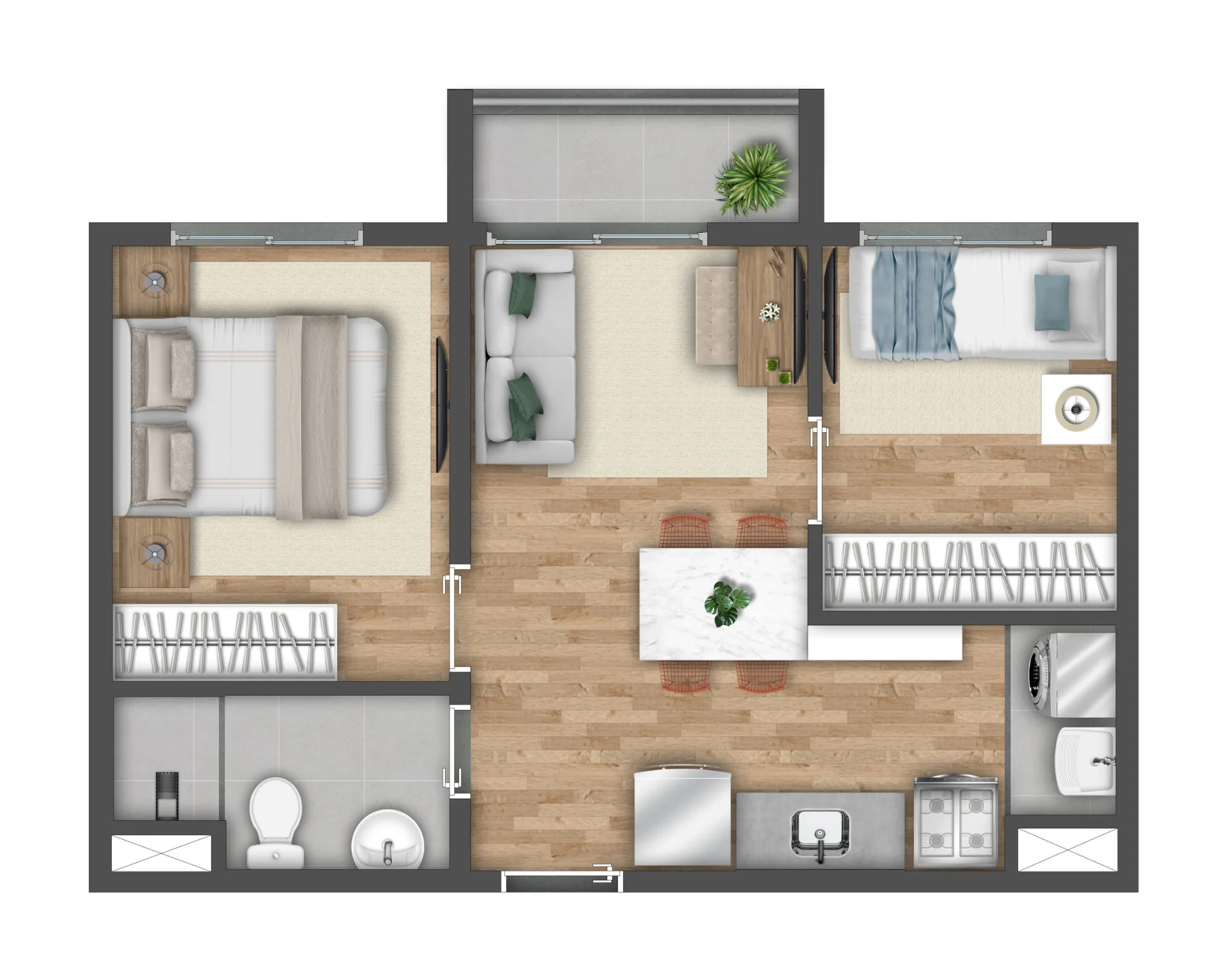 Planta de 2 dormitórios com 38 m² do Vibra Origem Mooca