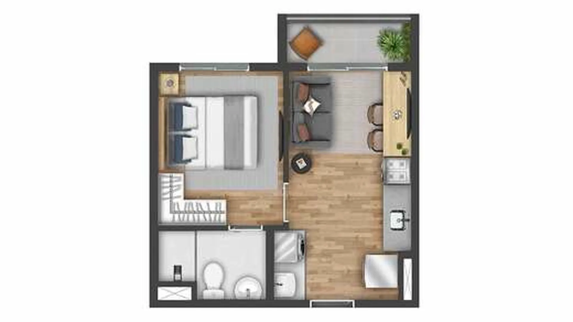 Planta do Vibra Parque Cidade Universitária – Fase 2 — 1 dormitório – 26 m²