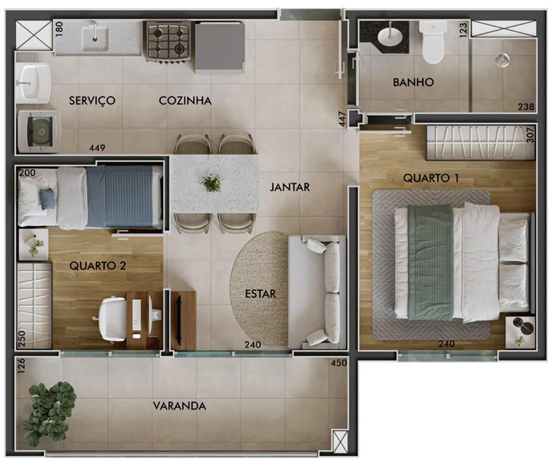 Planta de 2 dormitórios de 41,26 m² do View Parque Ecológico