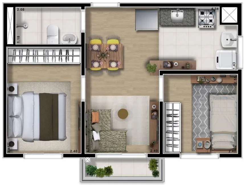 Planta do Viva Smart Itaquera — 2 dormitórios – 41 m²