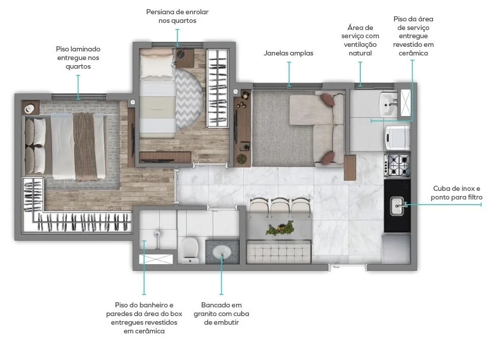 Planta do Vivaz Prime Voluntários da Pátria em Santana — 2 dormitórios – 36 m²
