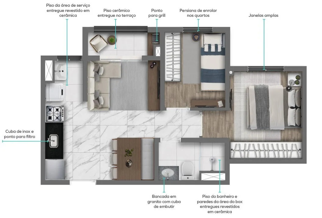 Planta do Vivaz Prime Voluntários da Pátria em Santana — 2 dormitórios – 38 m²