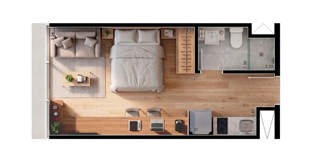 Planta de studio de 25 m² do W Stay Frei Caneca