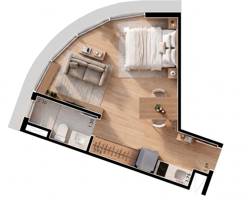 Planta de studio de 30 m² do W Stay Frei Caneca