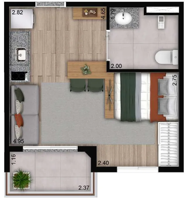 Planta do Welconx Perdizes em Perdizes — 1 dormitório – 27 m² Studio