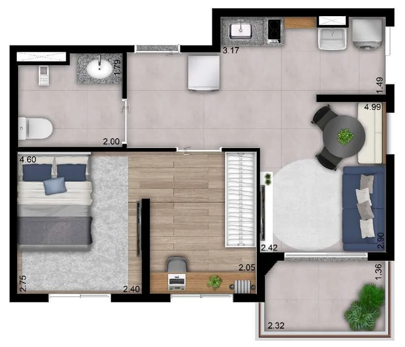 Planta do Welconx Perdizes em Perdizes — 1 dormitório – 40 m²
