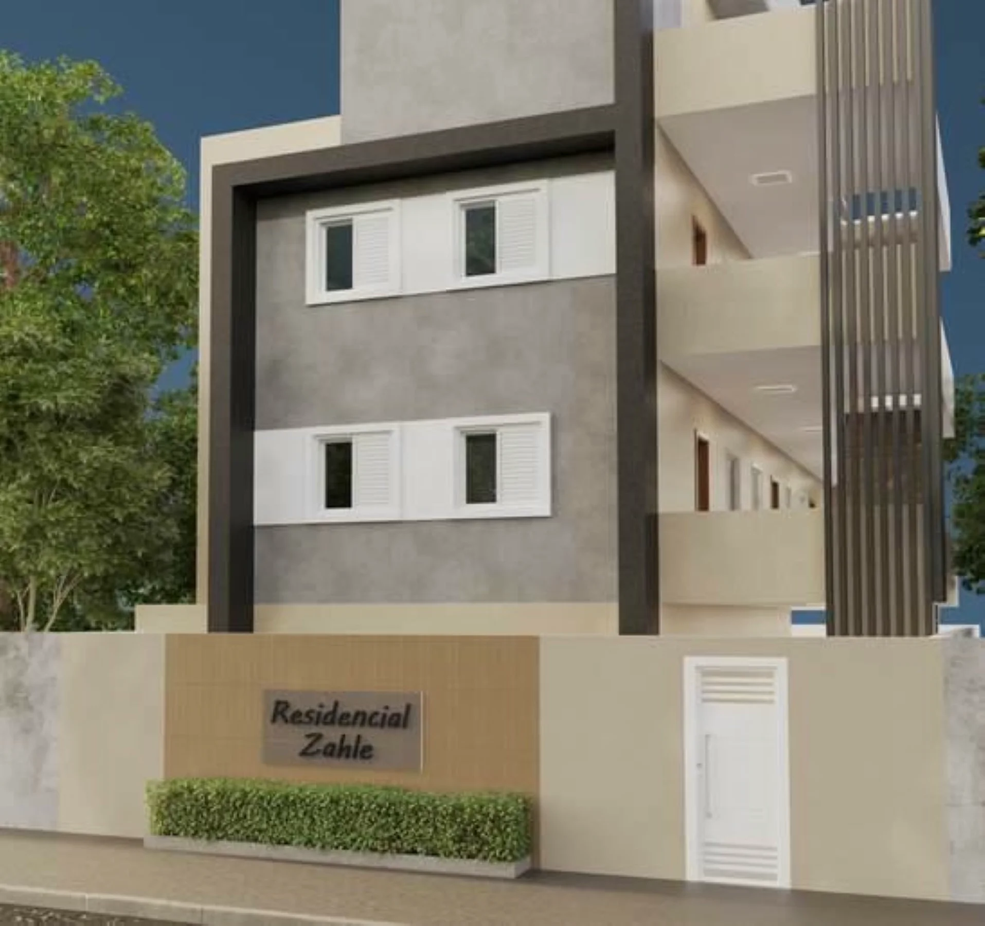 Fachada do Residencial Zahle vista em perspectiva
