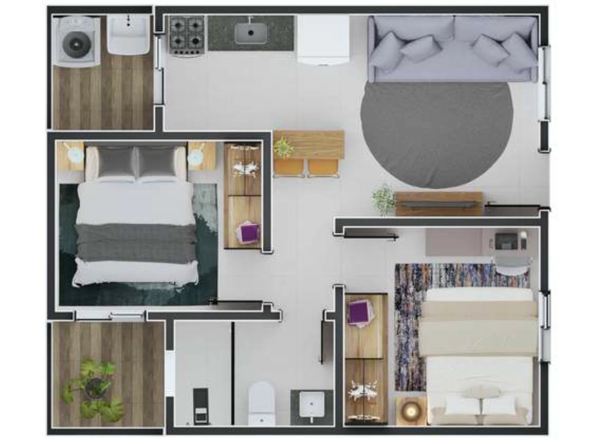 Planta de 2 dormitórios de 40,95 m² do Zahle