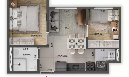 Planta 01 - 2 dorm 32,16m²