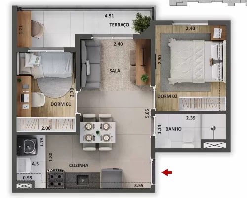 Planta 03 - 2 dorm 41,25m²