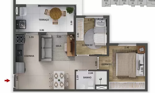 Planta 04 - 2 dorm 42,32m²